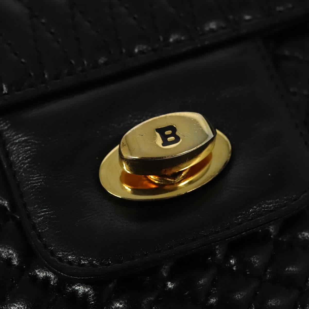 BALLY Chain Shoulder Bag Leather Black Gold Auth kk543