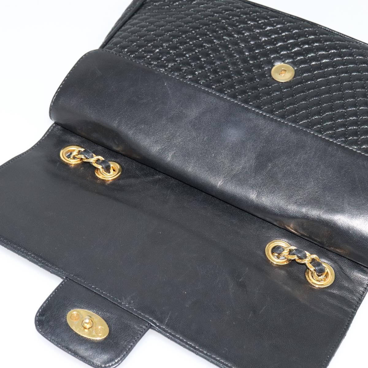 BALLY Chain Shoulder Bag Leather Black Gold Auth kk543