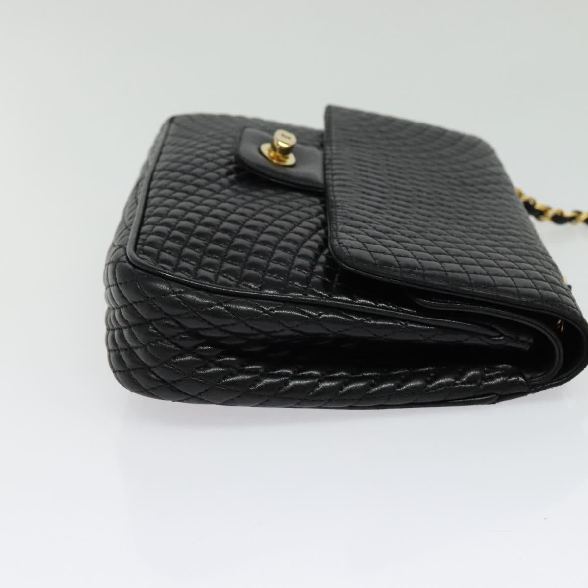 BALLY Chain Shoulder Bag Leather Black Gold Auth kk543