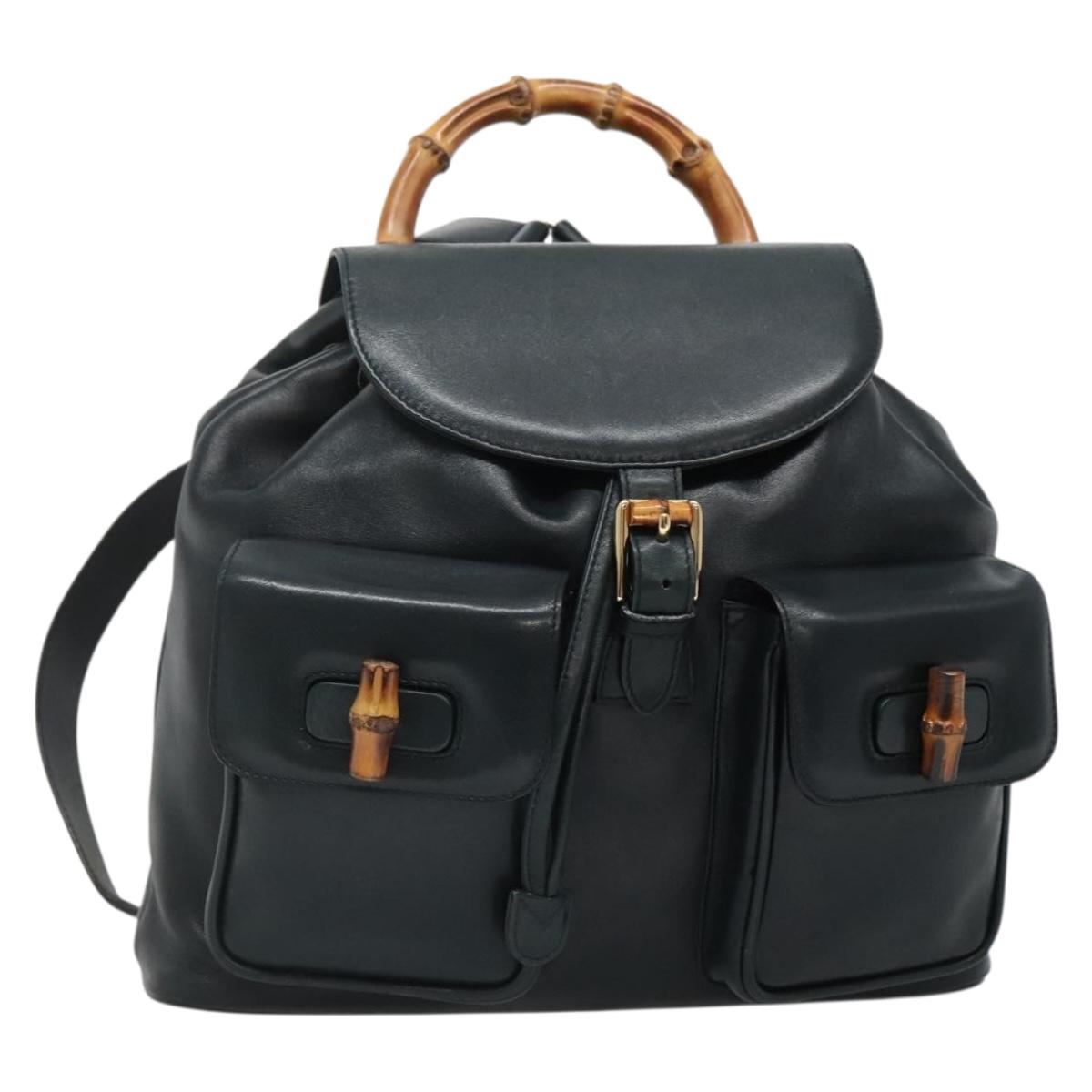 GUCCI Bamboo Backpack Leather Green Gold 003 2058 0016 Auth kk545