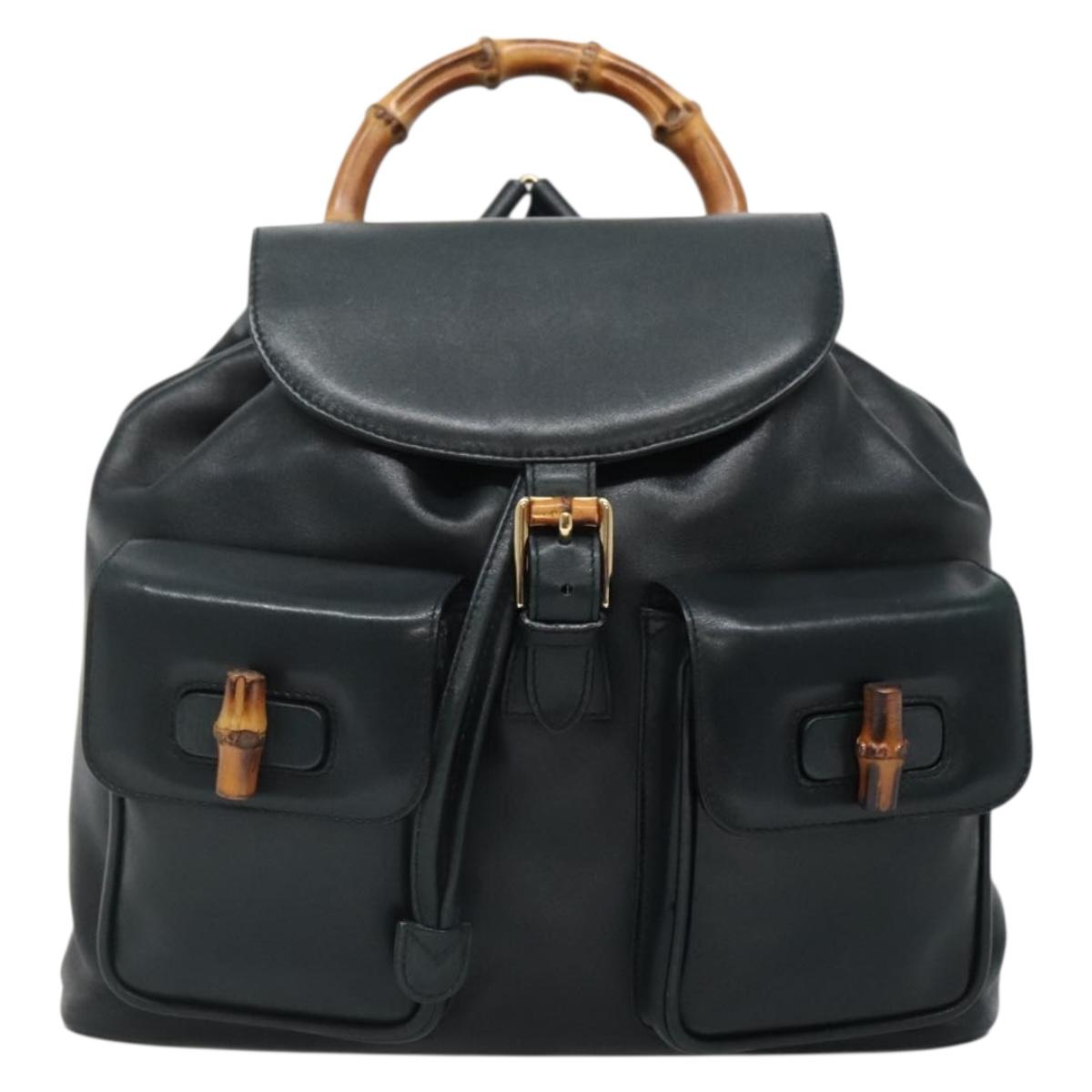 GUCCI Bamboo Backpack Leather Green Gold 003 2058 0016 Auth kk545