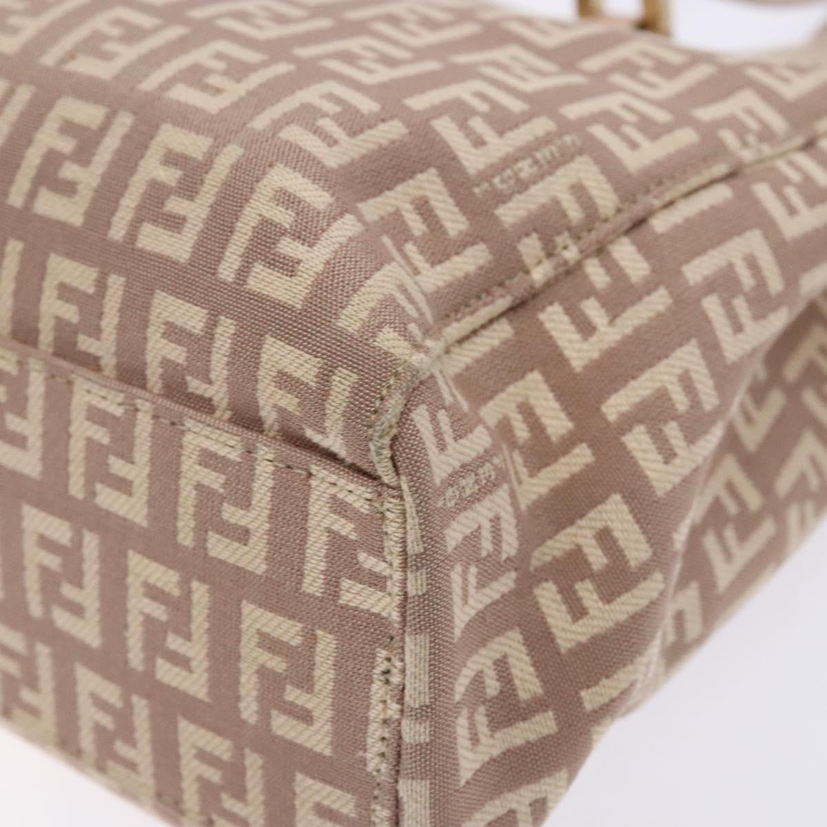 FENDI Zucchino Canvas Hand Bag Beige Gold Auth kk549