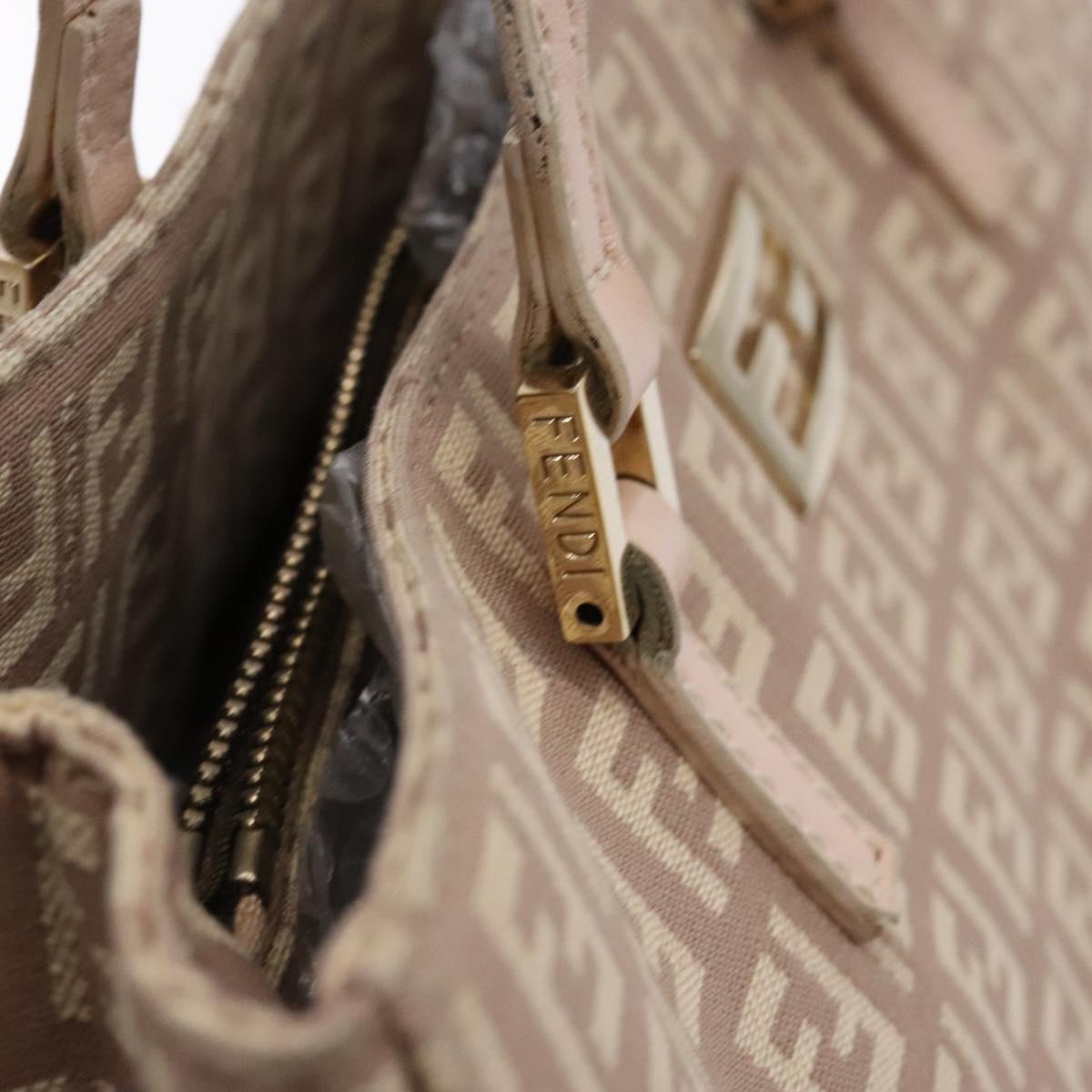 FENDI Zucchino Canvas Hand Bag Beige Gold Auth kk549