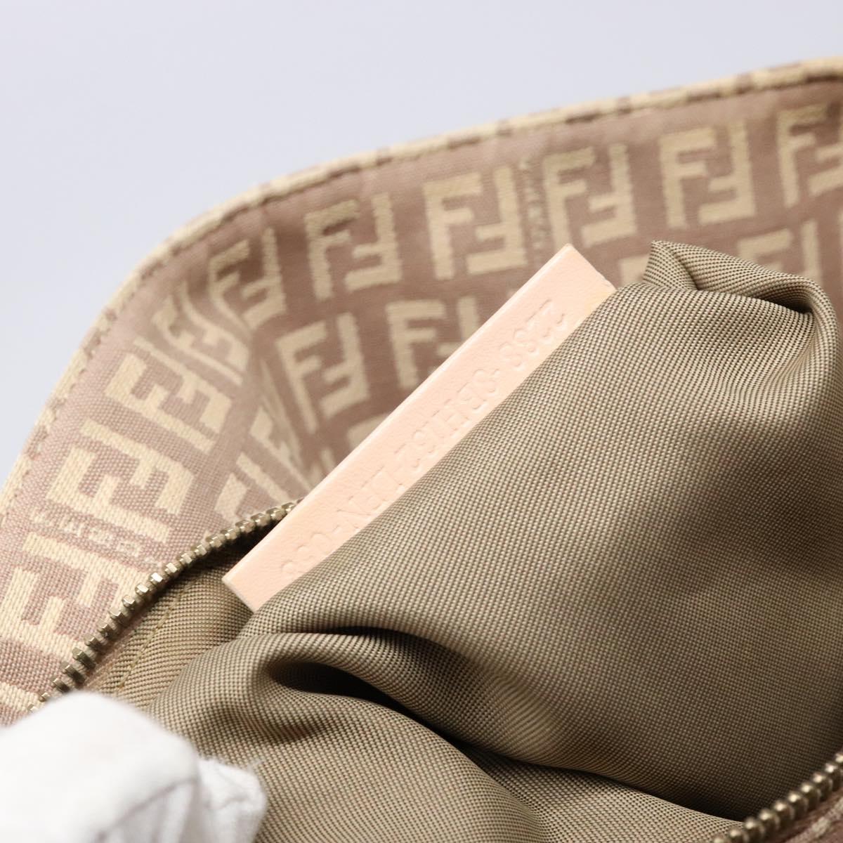 FENDI Zucchino Canvas Hand Bag Beige Gold Auth kk549
