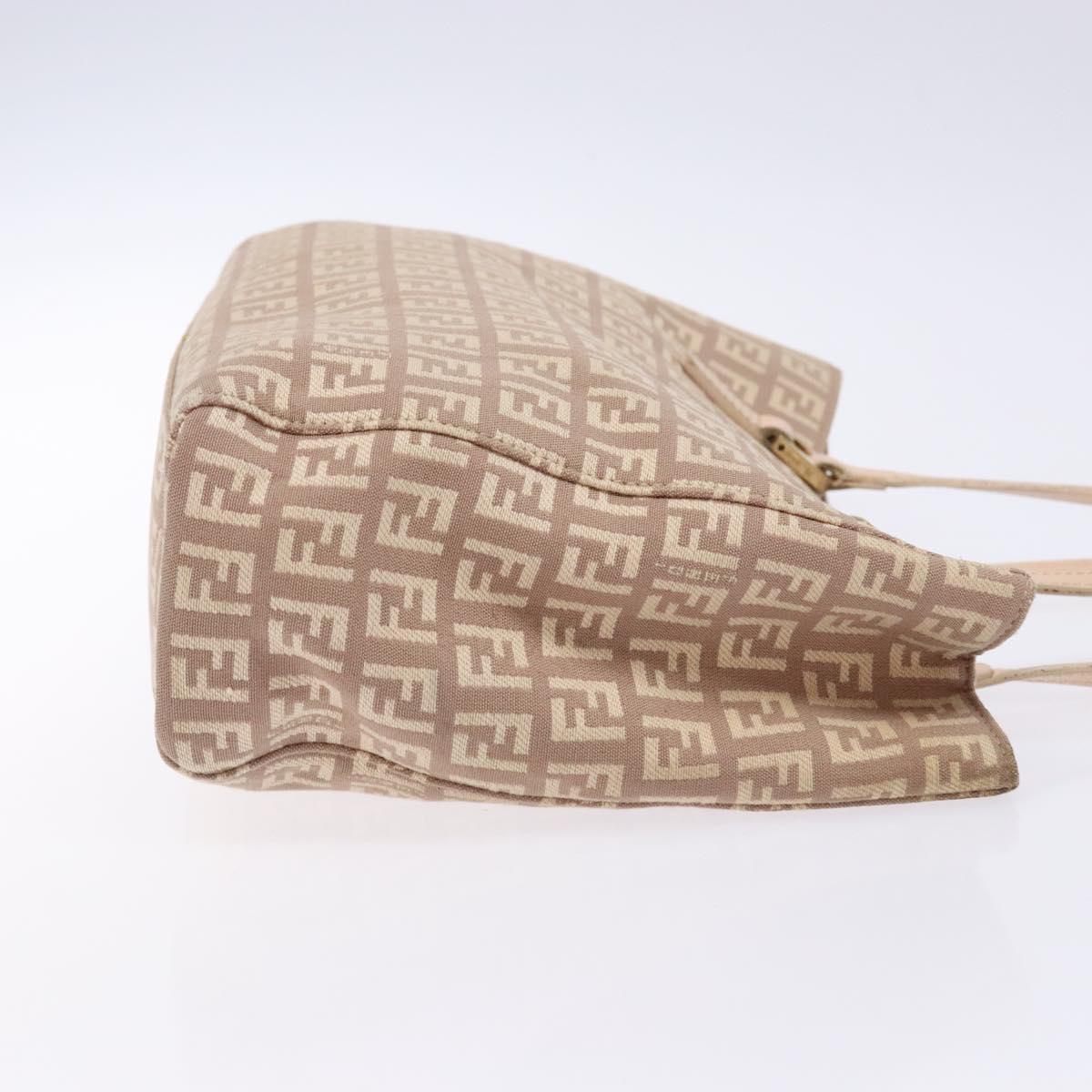 FENDI Zucchino Canvas Hand Bag Beige Gold Auth kk549
