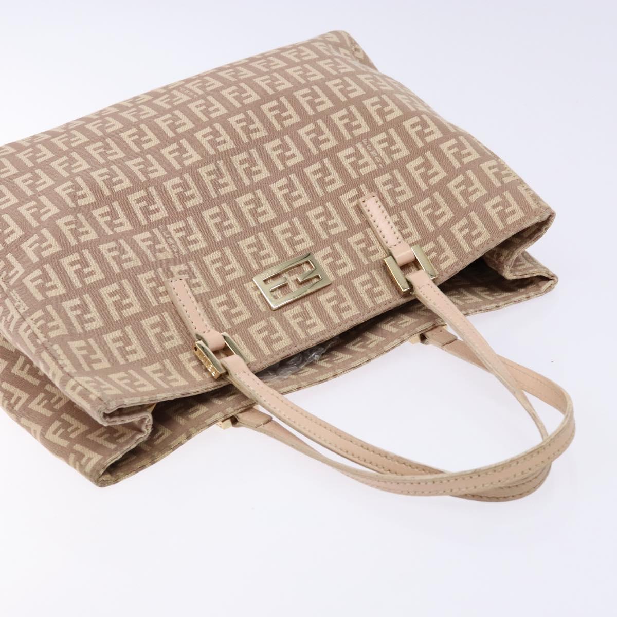 FENDI Zucchino Canvas Hand Bag Beige Gold Auth kk549