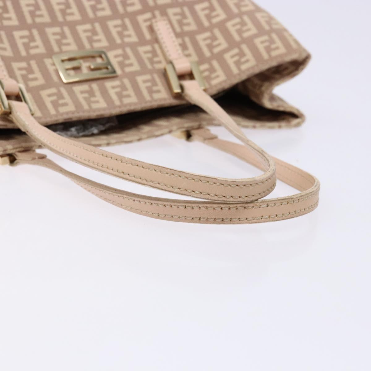 FENDI Zucchino Canvas Hand Bag Beige Gold Auth kk549