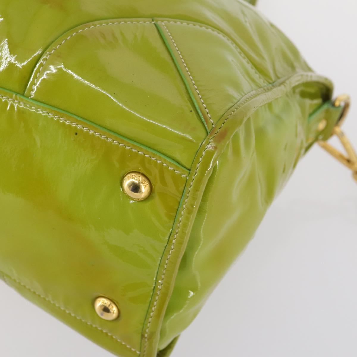 PRADA Hand Bag Enamel 2way Green Gold Auth kk555