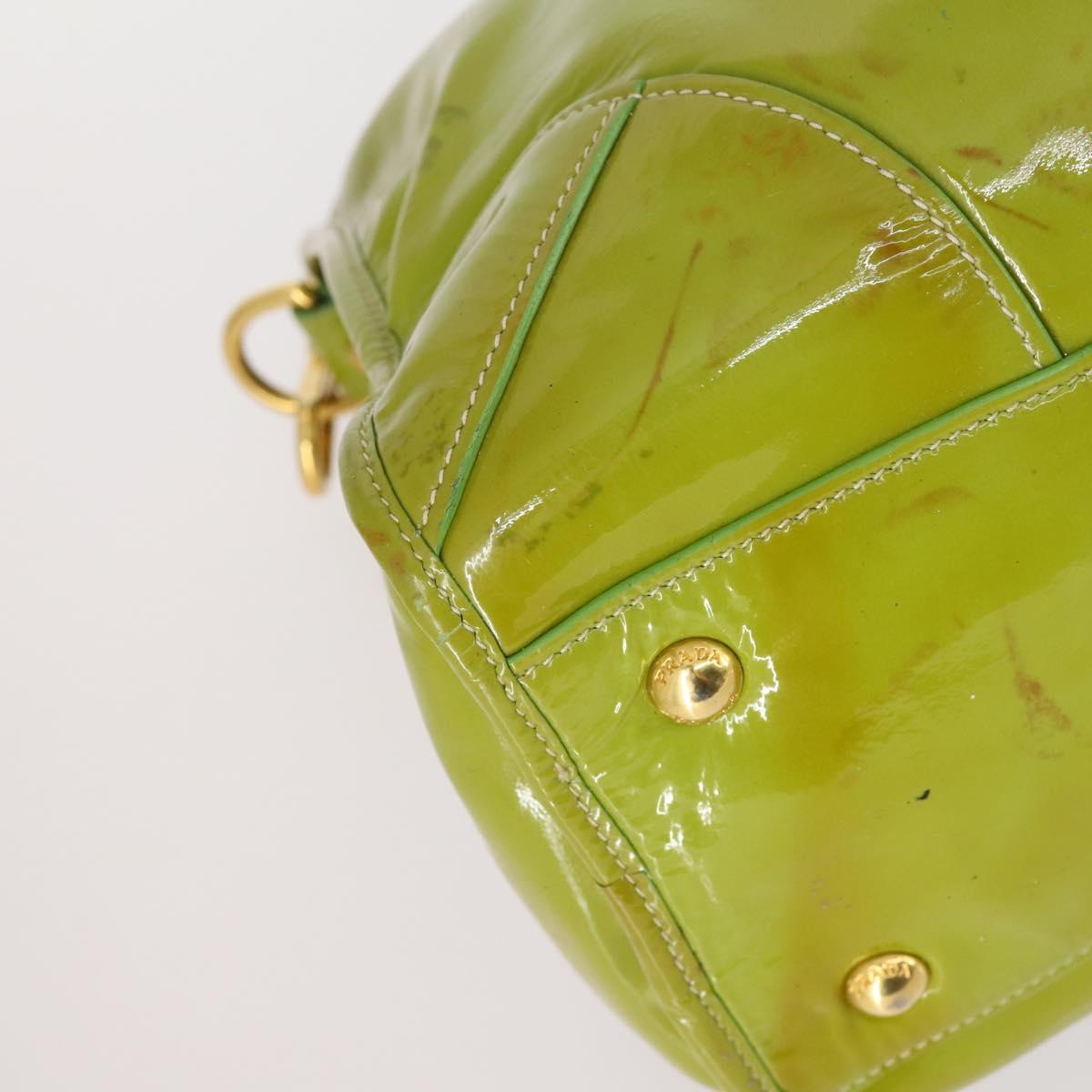 PRADA Hand Bag Enamel 2way Green Gold Auth kk555