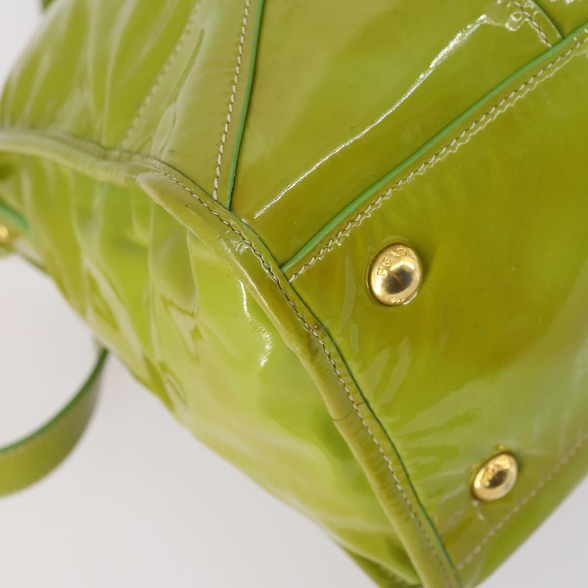 PRADA Hand Bag Enamel 2way Green Gold Auth kk555