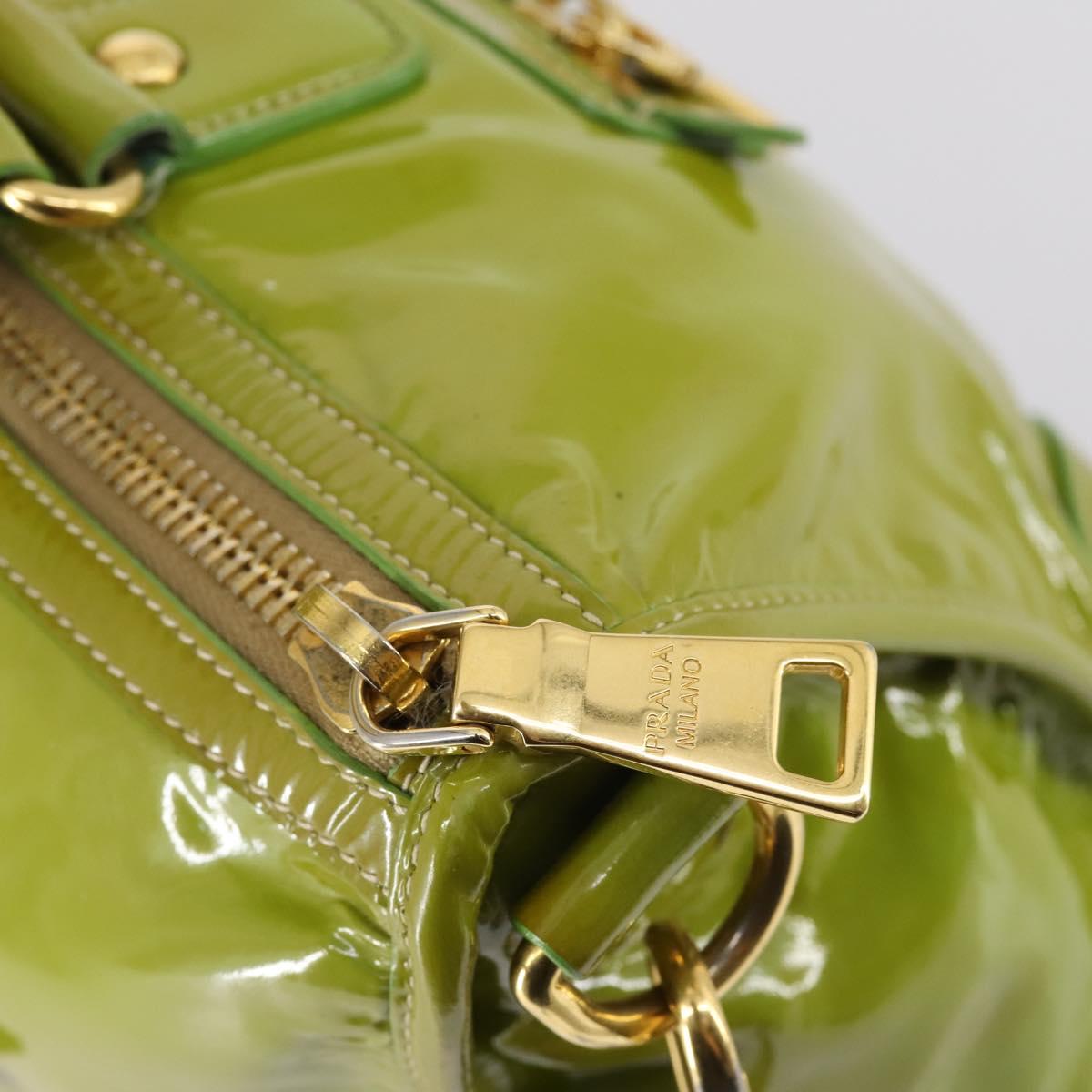 PRADA Hand Bag Enamel 2way Green Gold Auth kk555