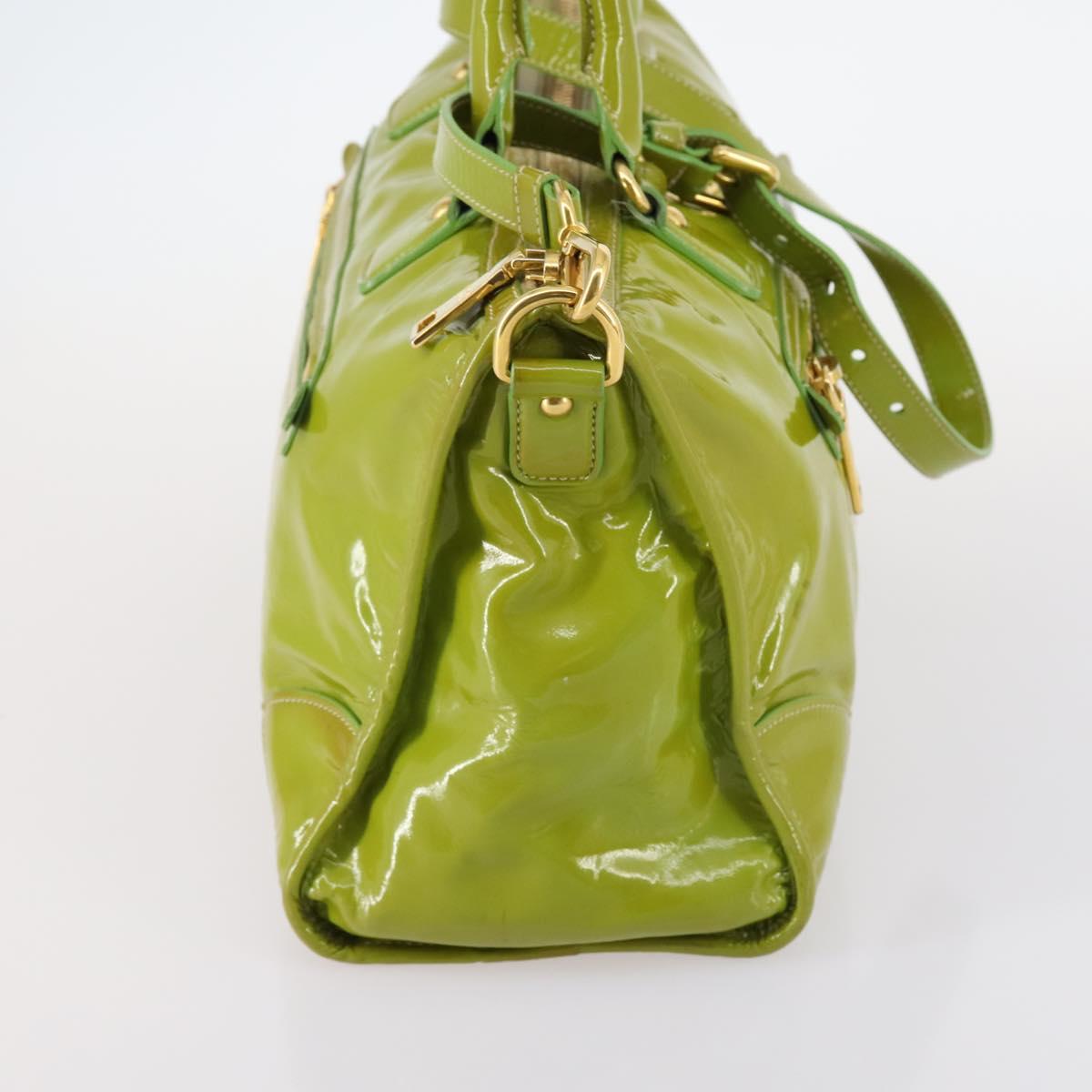 PRADA Hand Bag Enamel 2way Green Gold Auth kk555