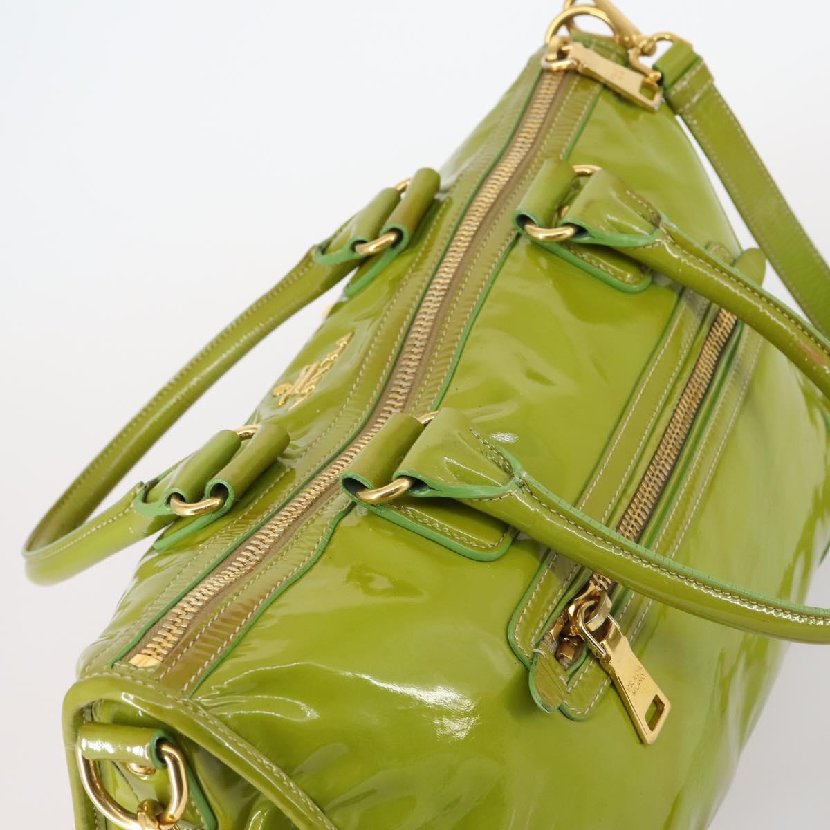PRADA Hand Bag Enamel 2way Green Gold Auth kk555