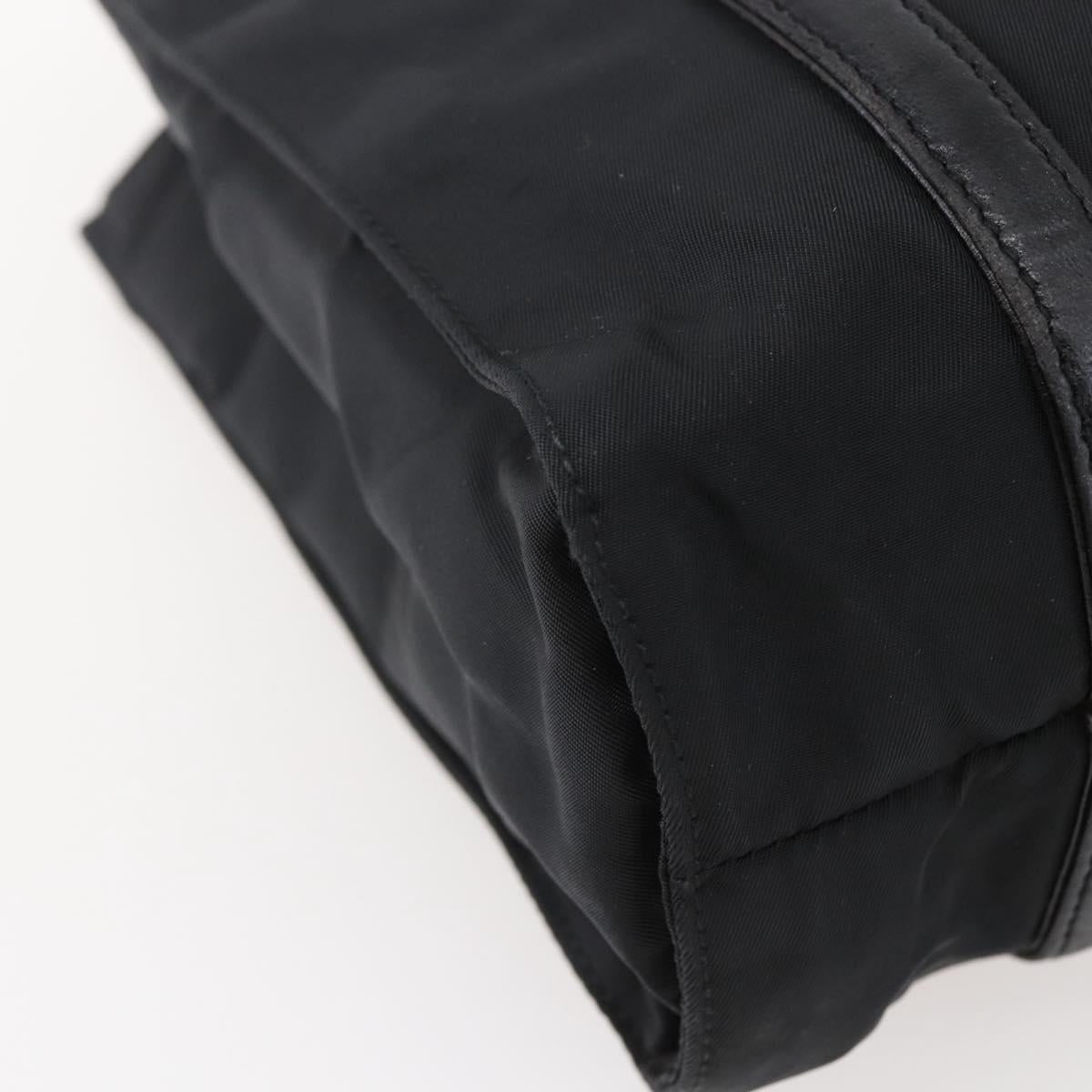 PRADA Shoulder Bag Nylon Leather Black Silver Auth kk556