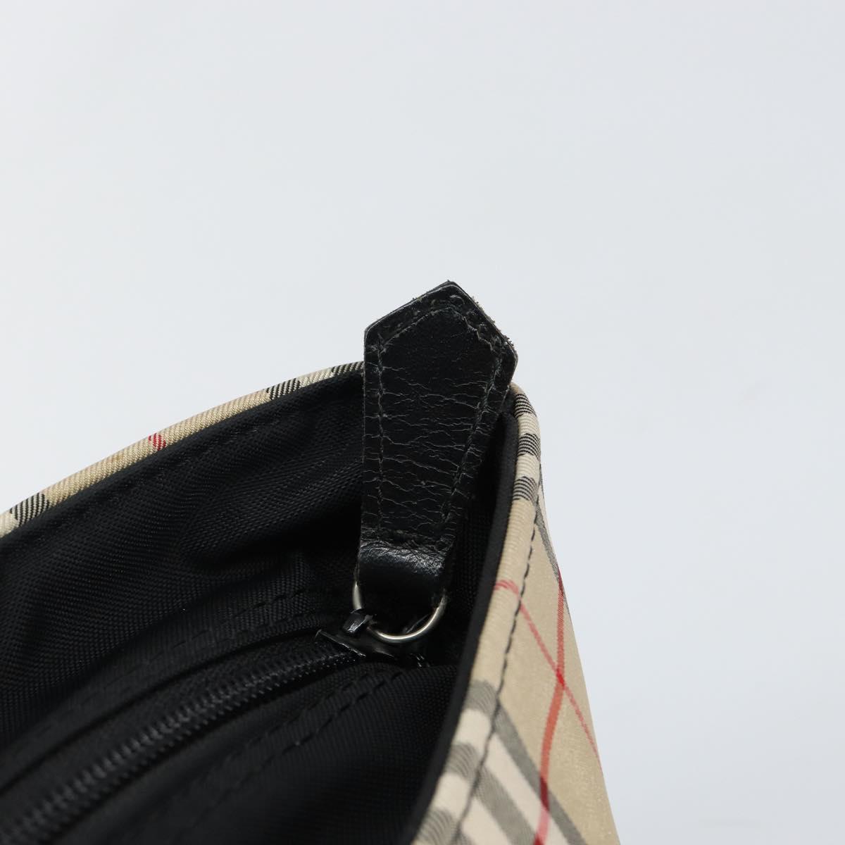 Burberrys Nova Check Blue Label Hand Bag Nylon Beige Silver Auth kk557