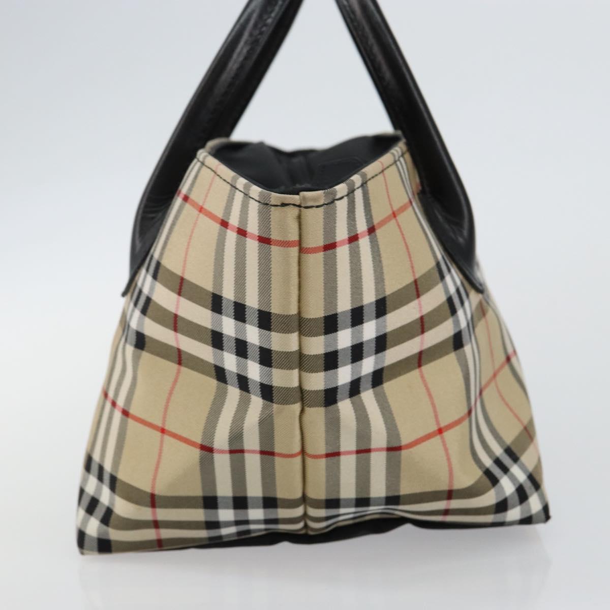 Burberrys Nova Check Blue Label Hand Bag Nylon Beige Silver Auth kk557