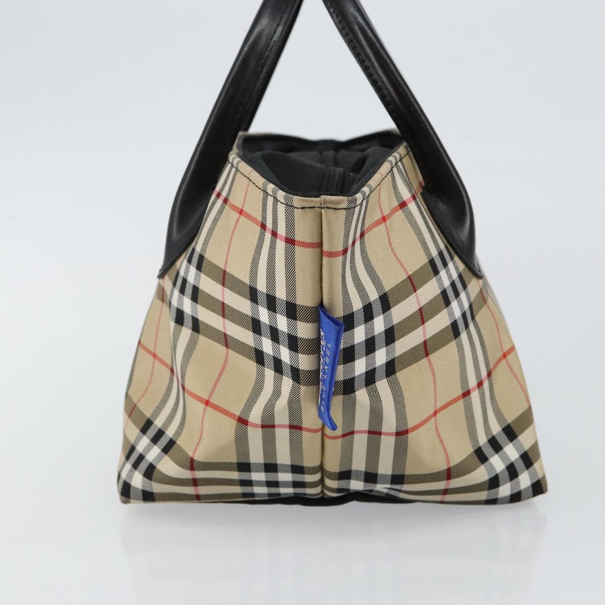 Burberrys Nova Check Blue Label Hand Bag Nylon Beige Silver Auth kk557