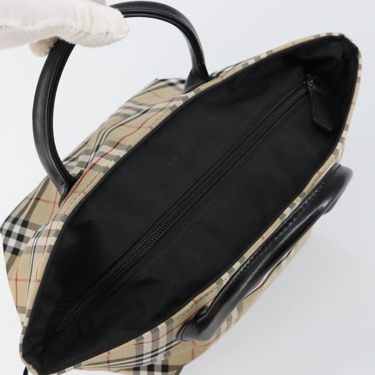 Burberrys Nova Check Blue Label Hand Bag Nylon Beige Silver Auth kk557