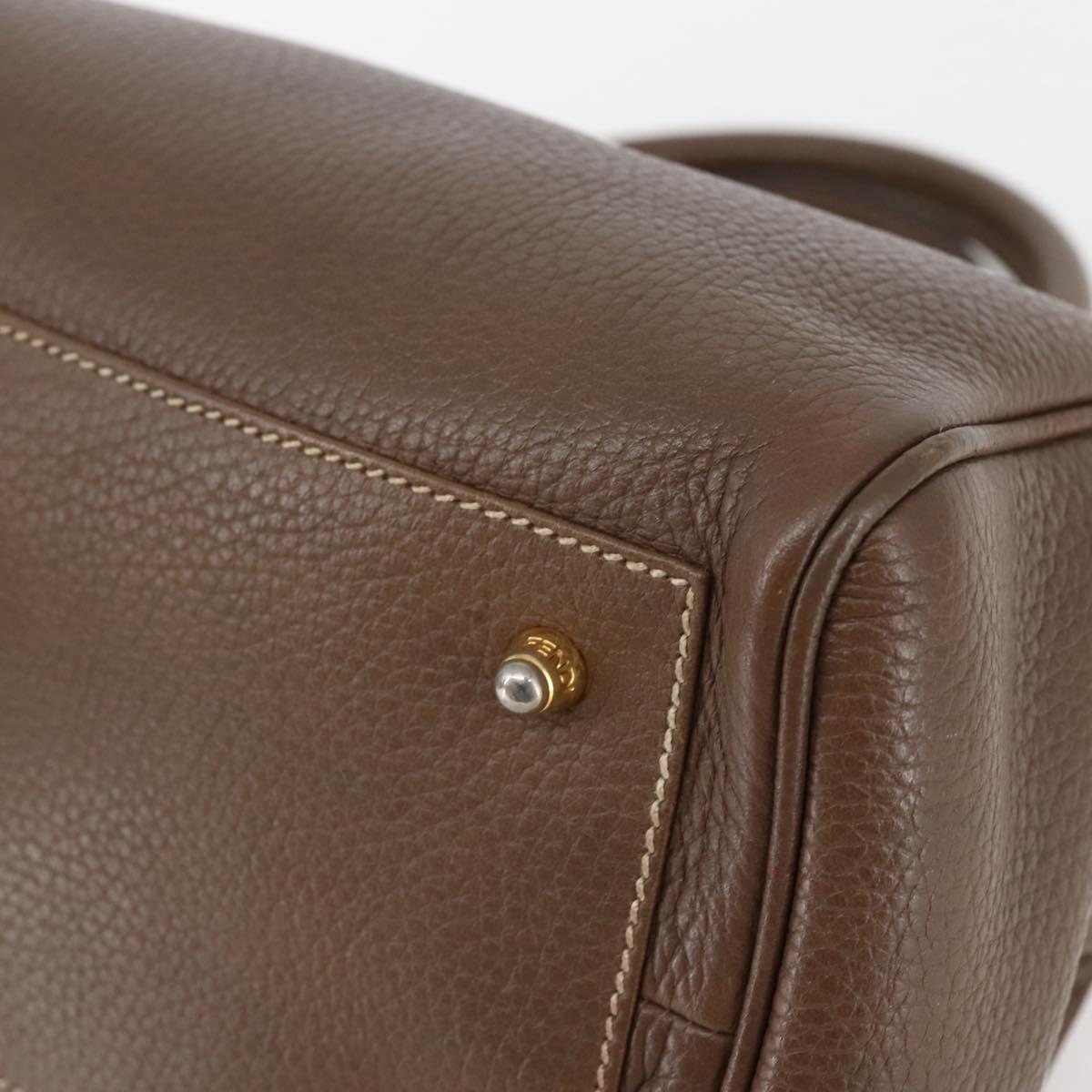 FENDI Hand Bag Leather Brown Gold Auth kk558