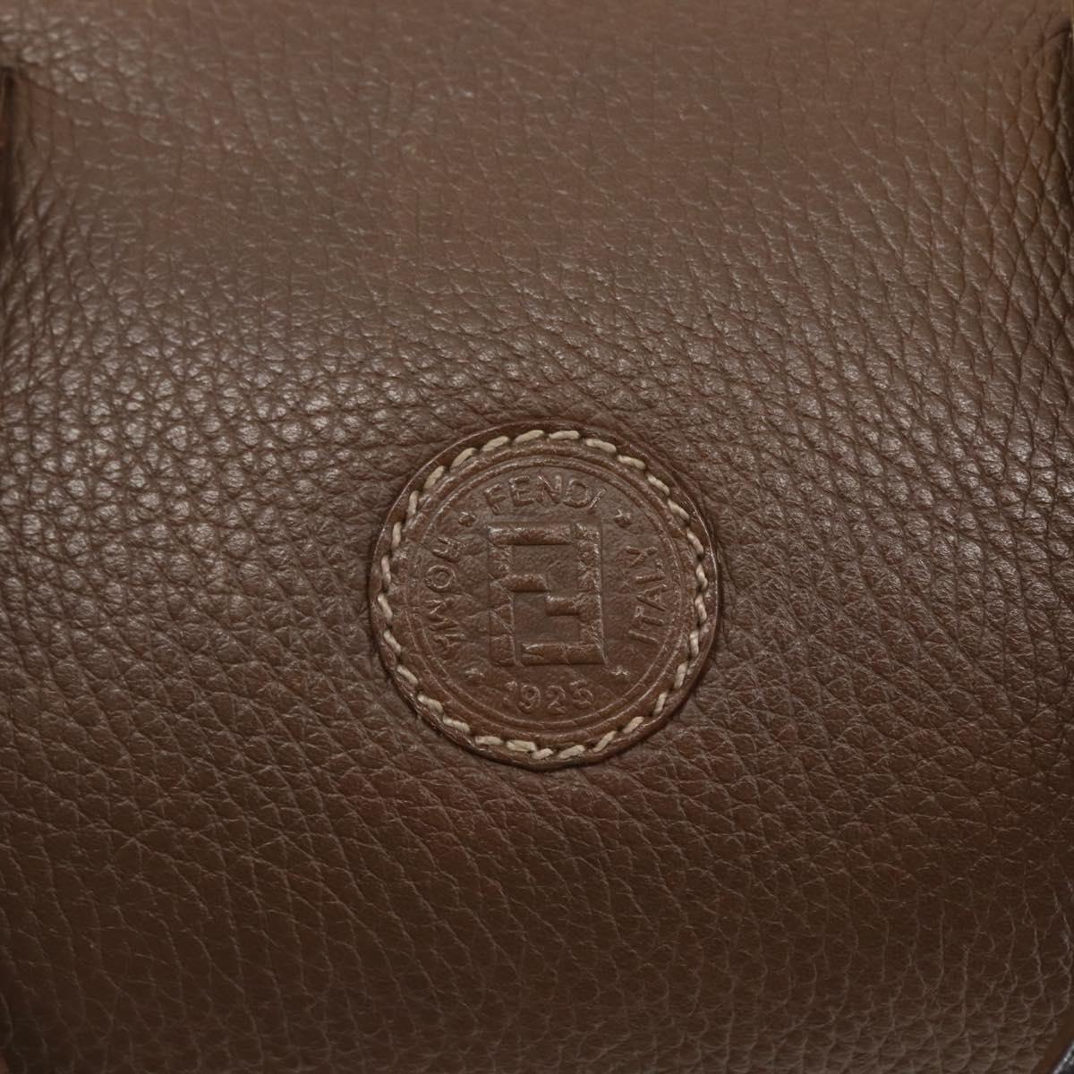 FENDI Hand Bag Leather Brown Gold Auth kk558