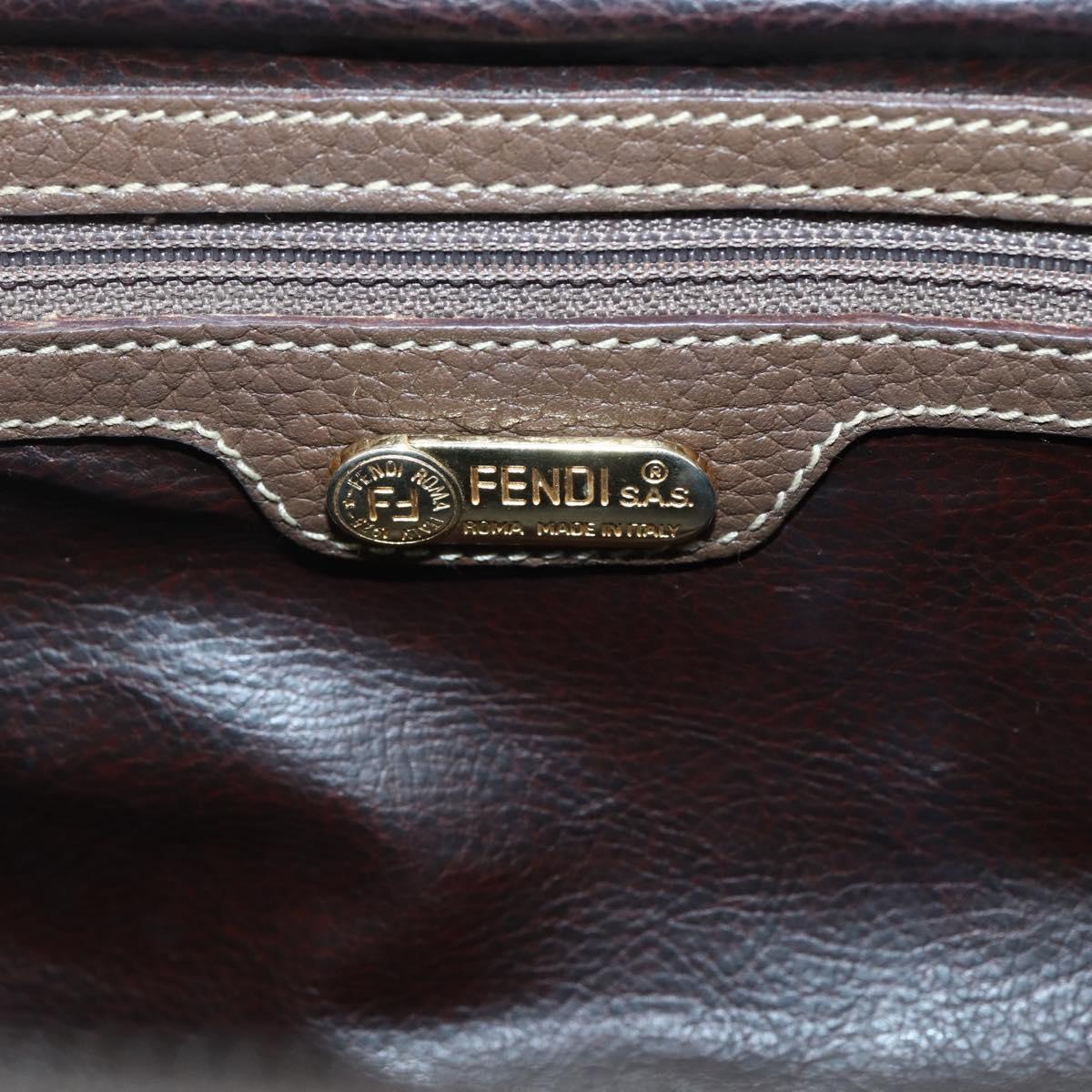 FENDI Hand Bag Leather Brown Gold Auth kk558