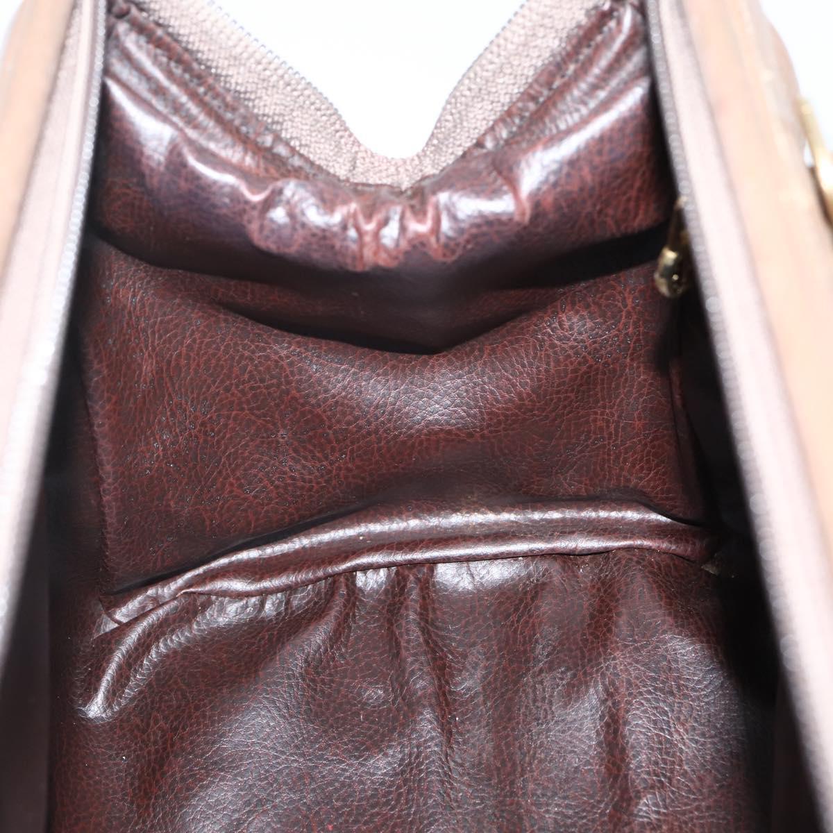 FENDI Hand Bag Leather Brown Gold Auth kk558