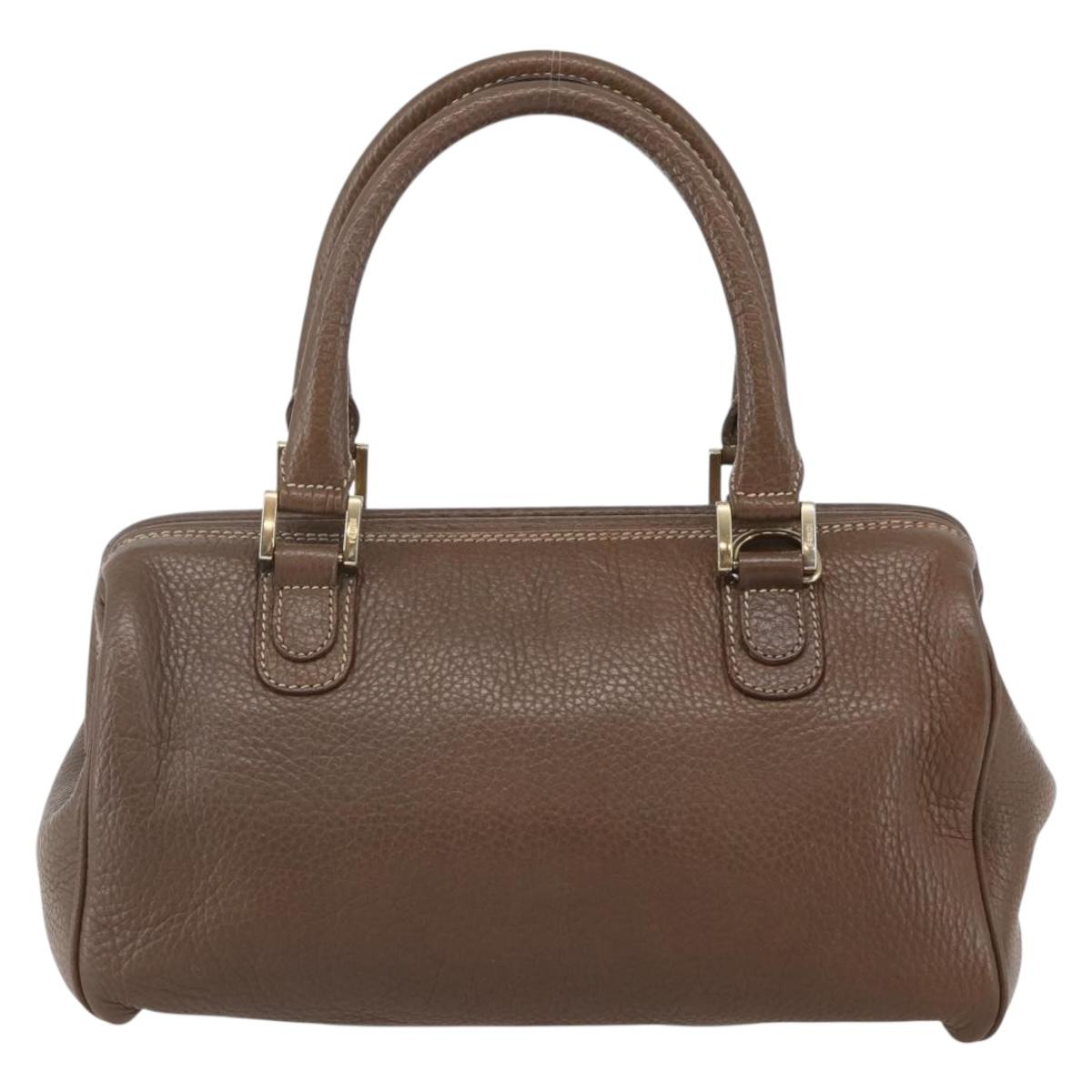 FENDI Hand Bag Leather Brown Gold Auth kk558