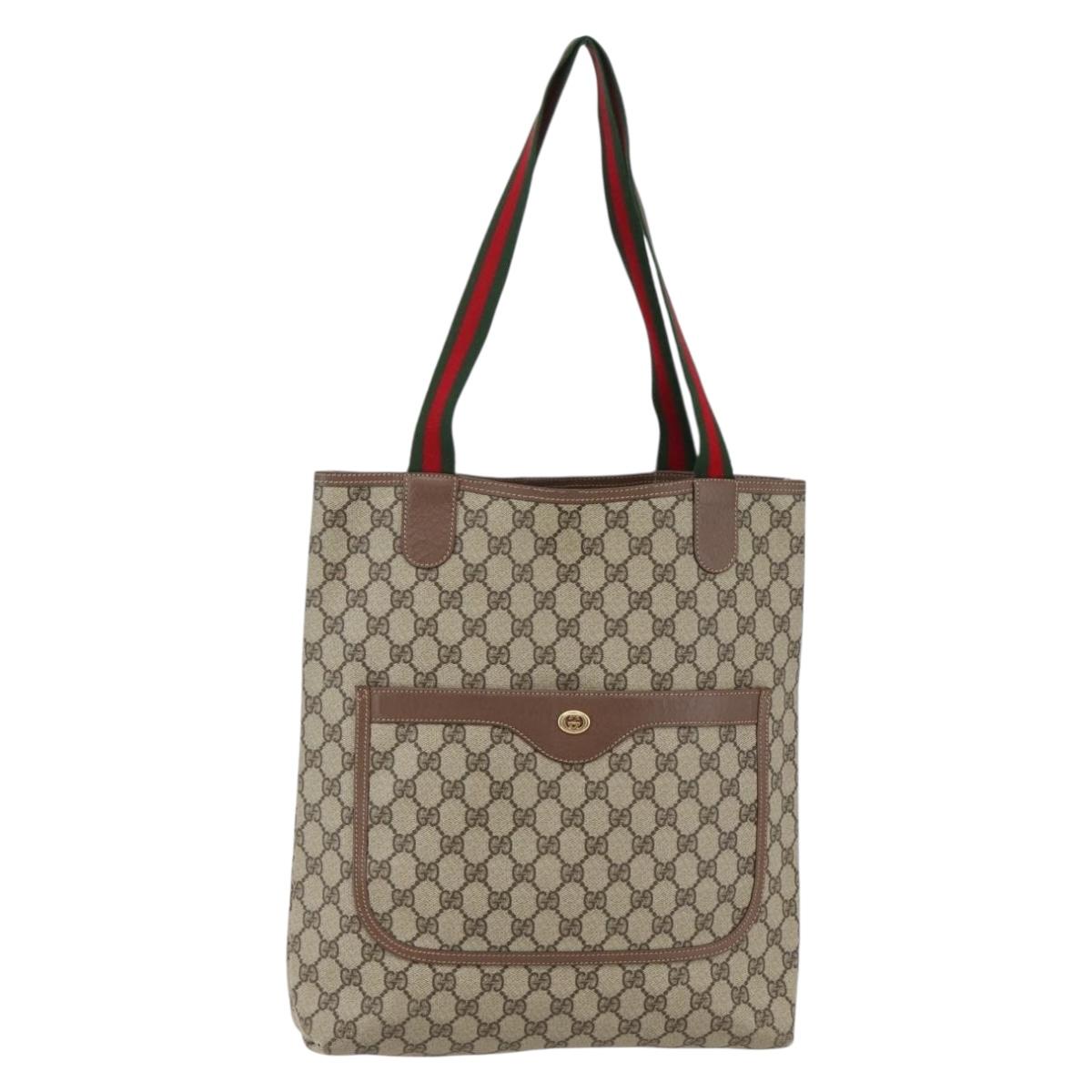 GUCCI GG Supreme Web Sherry Line Tote Bag PVC Beige 002 123 6487 Auth kk562