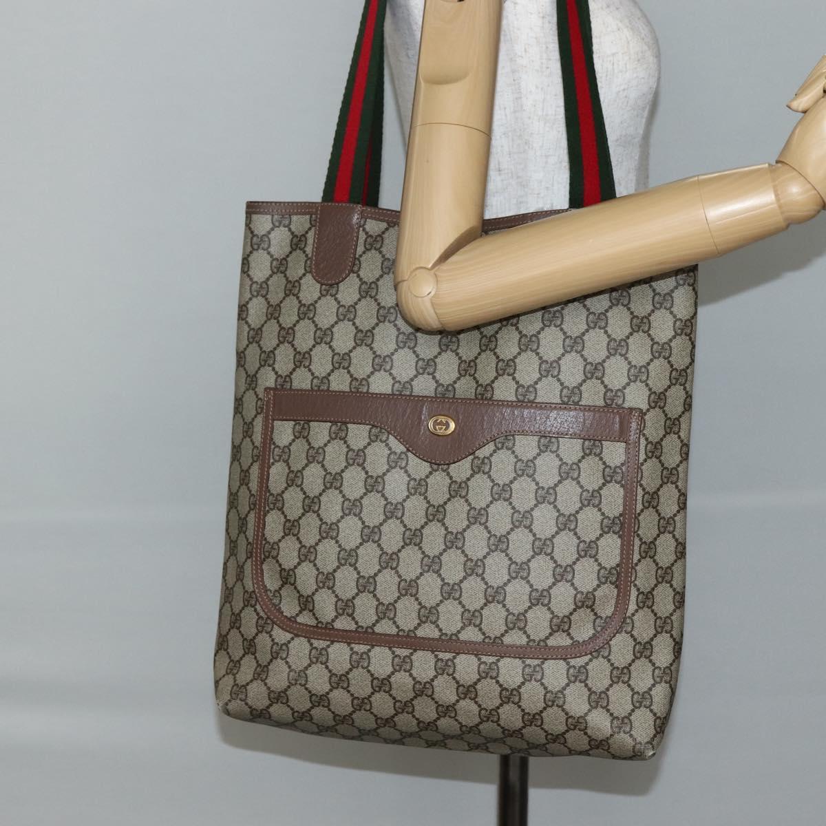 GUCCI GG Supreme Web Sherry Line Tote Bag PVC Beige 002 123 6487 Auth kk562