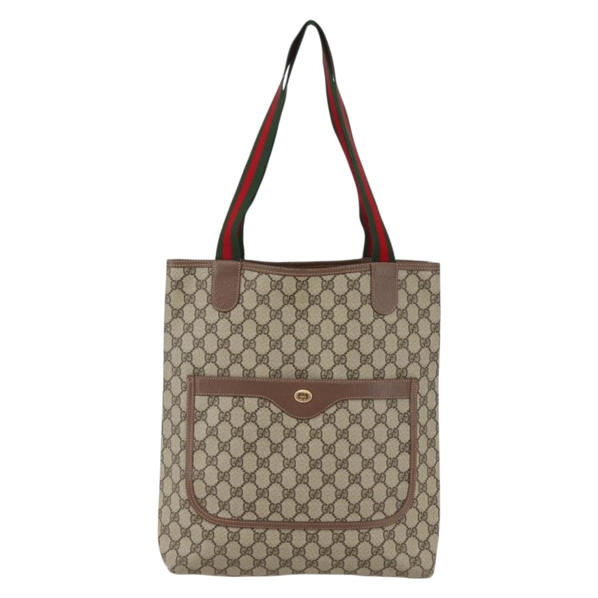 GUCCI GG Supreme Web Sherry Line Tote Bag PVC Beige 002 123 6487 Auth kk562