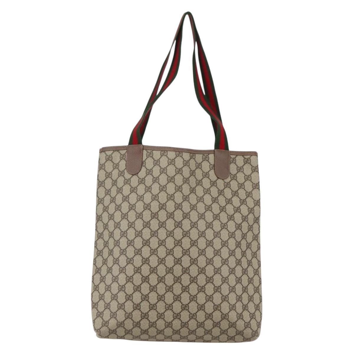 GUCCI GG Supreme Web Sherry Line Tote Bag PVC Beige 002 123 6487 Auth kk562