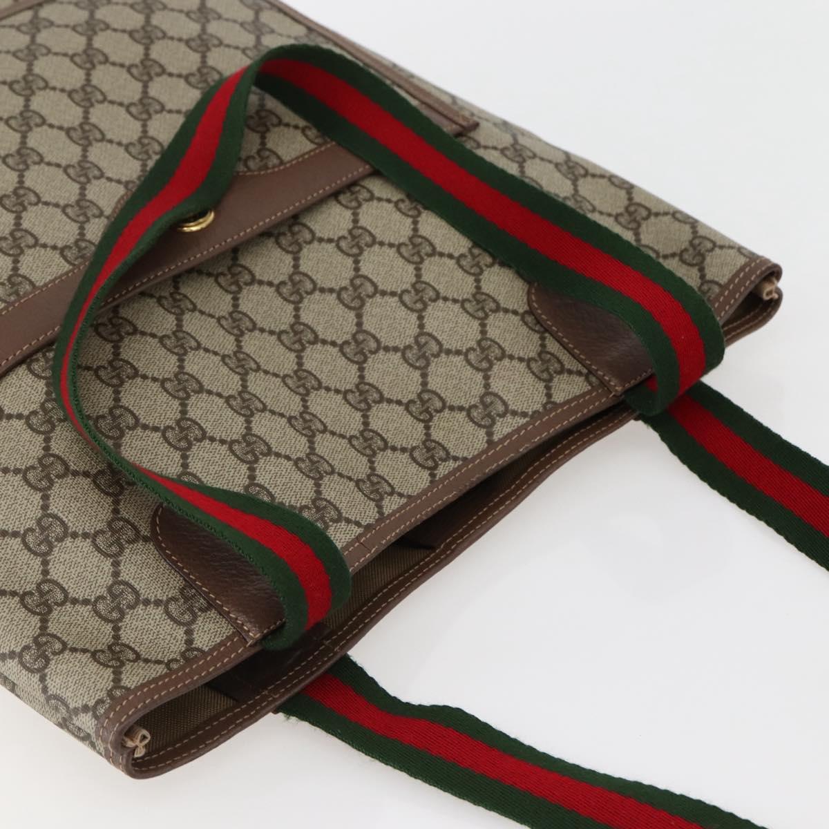 GUCCI GG Supreme Web Sherry Line Tote Bag PVC Beige 002 123 6487 Auth kk562