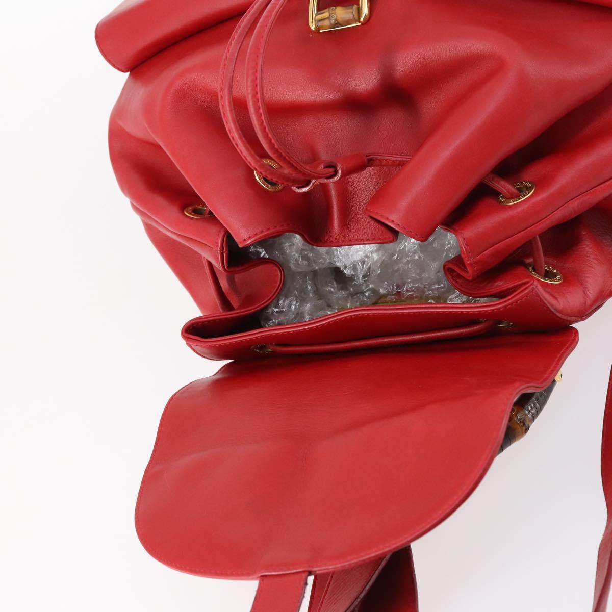 GUCCI Bamboo Backpack Leather Red Gold 003 2058 0016 Auth kk563