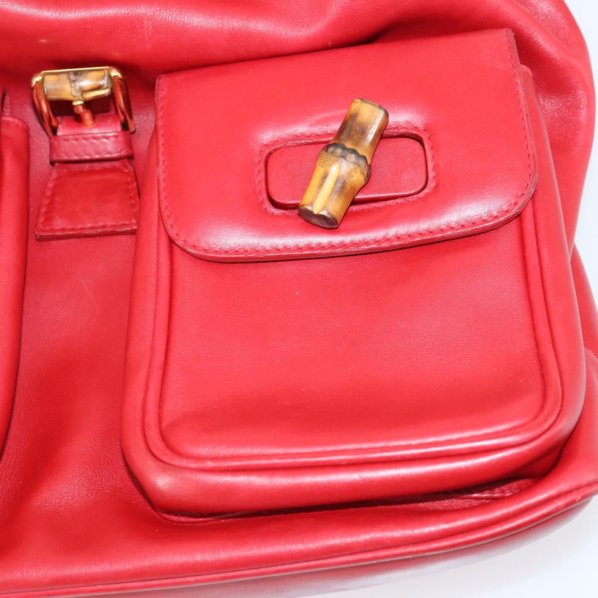 GUCCI Bamboo Backpack Leather Red Gold 003 2058 0016 Auth kk563