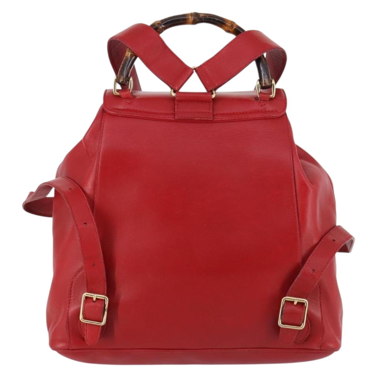 GUCCI Bamboo Backpack Leather Red Gold 003 2058 0016 Auth kk563