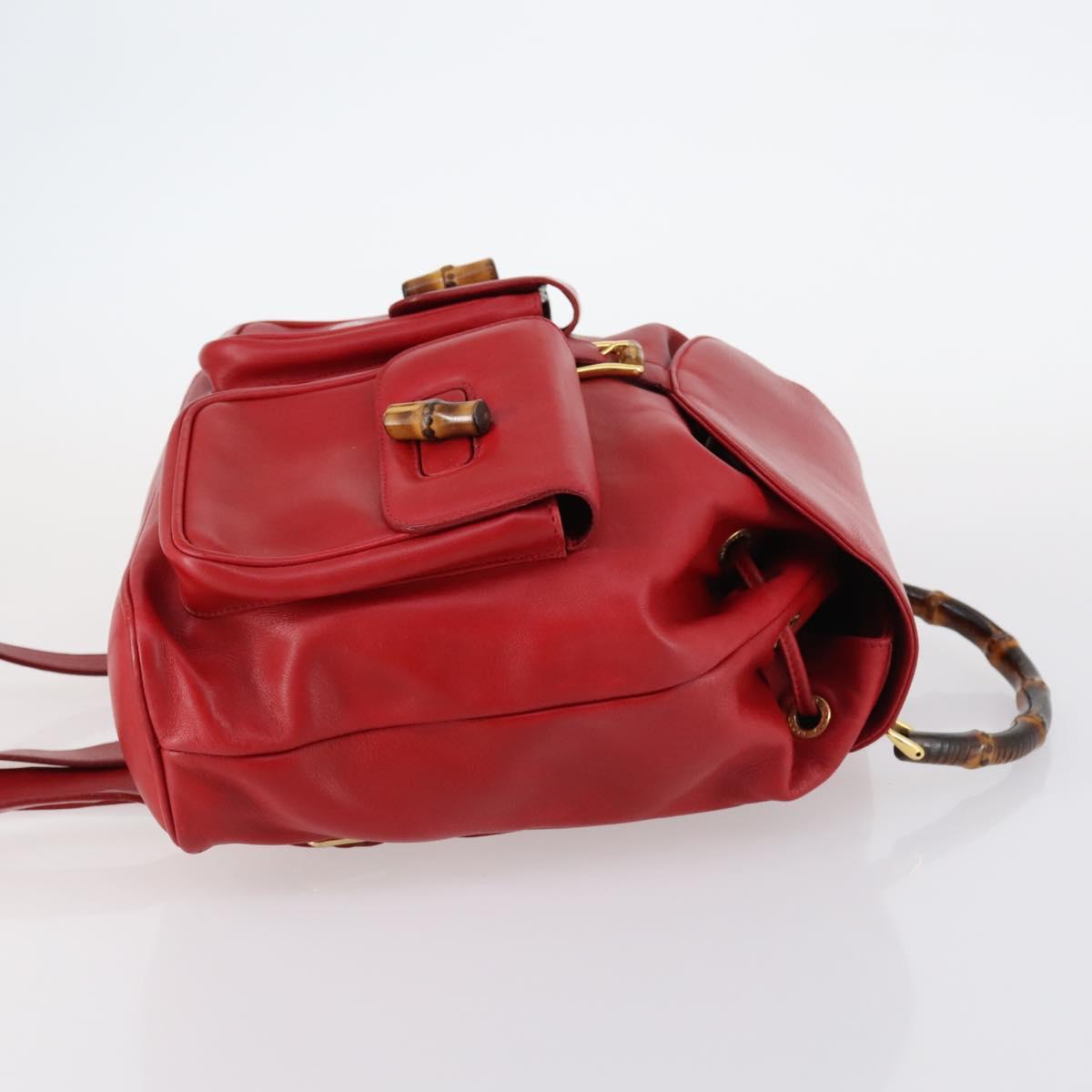 GUCCI Bamboo Backpack Leather Red Gold 003 2058 0016 Auth kk563