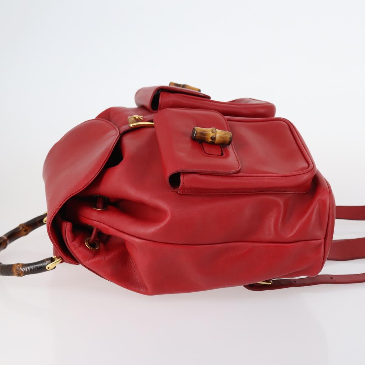 GUCCI Bamboo Backpack Leather Red Gold 003 2058 0016 Auth kk563