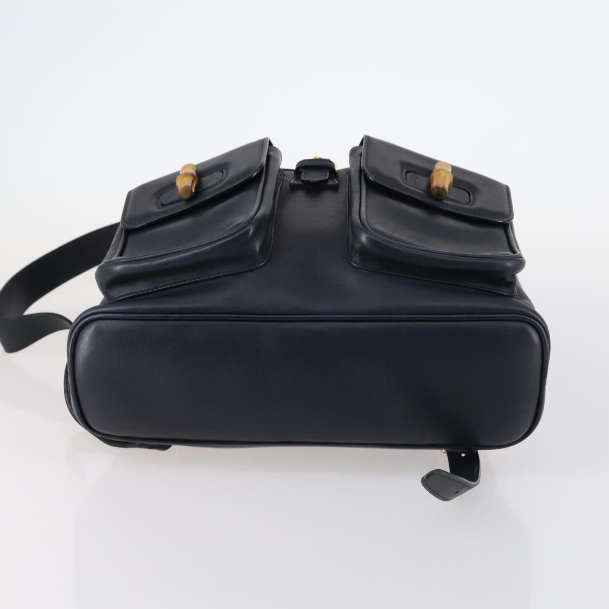 GUCCI Bamboo Backpack Leather Navy Gold 003 2058 0016 Auth kk564