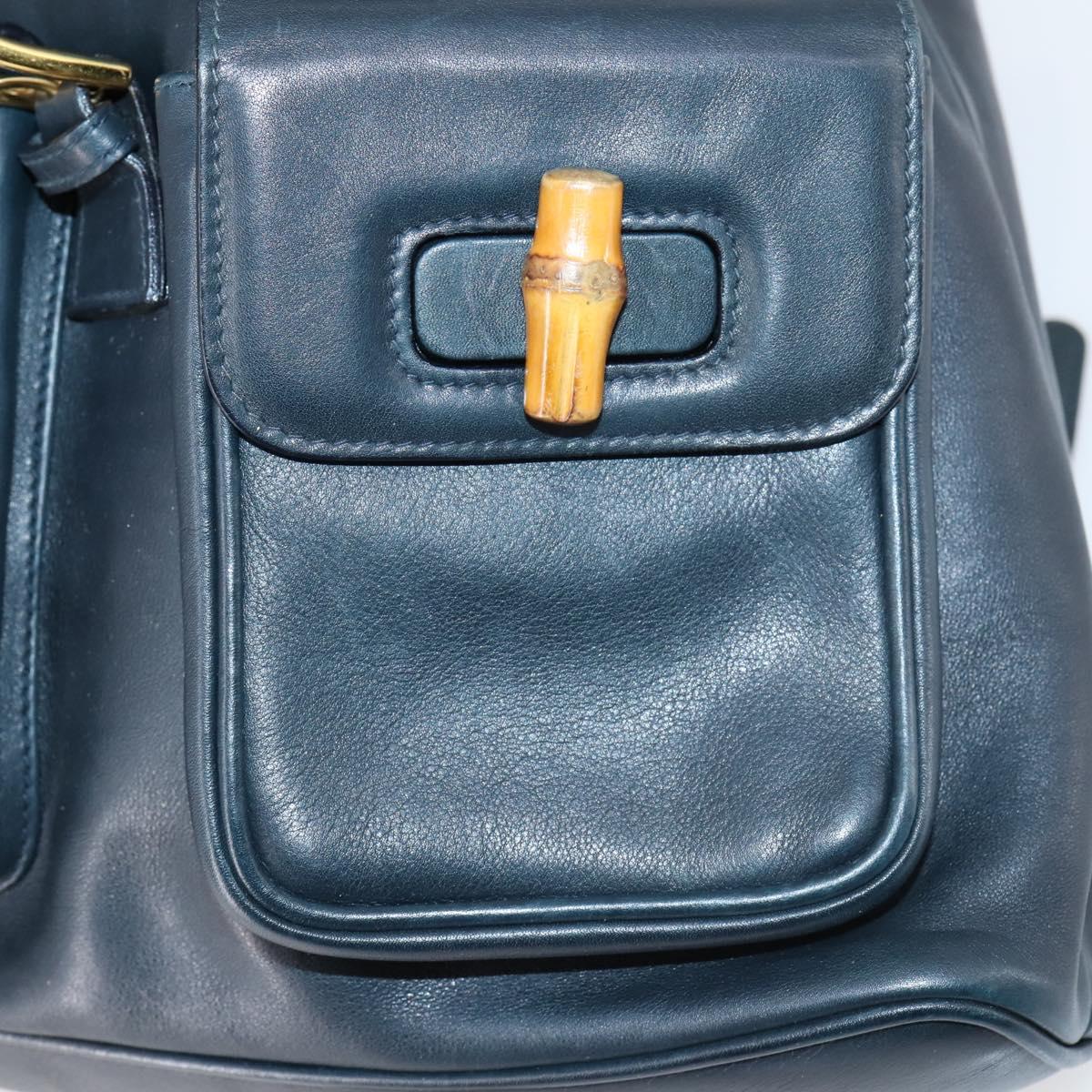 GUCCI Bamboo Backpack Leather Navy Gold 003 2058 0016 Auth kk564