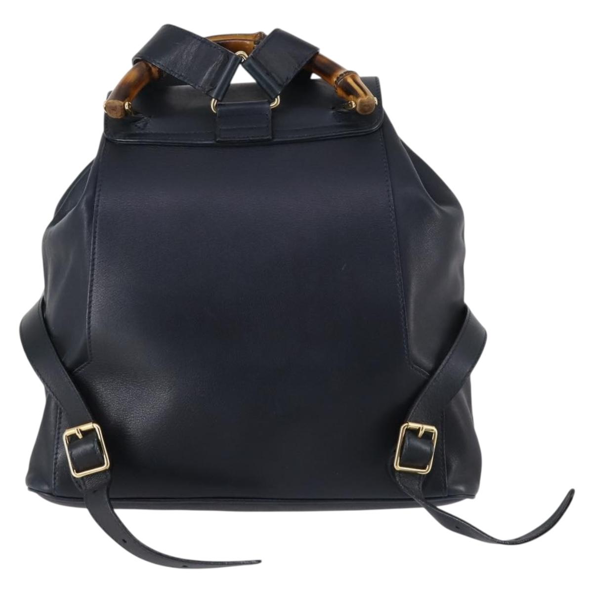 GUCCI Bamboo Backpack Leather Navy Gold 003 2058 0016 Auth kk564