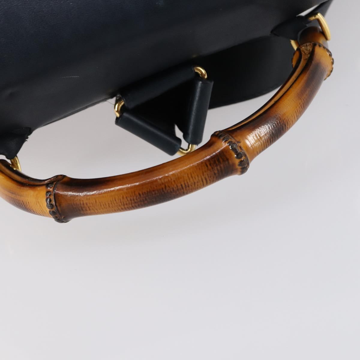GUCCI Bamboo Backpack Leather Navy Gold 003 2058 0016 Auth kk564