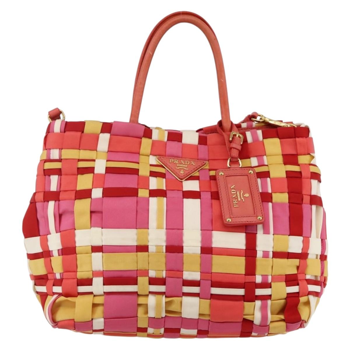 PRADA Hand Bag Nylon 2way Multicolor Gold Auth kk565