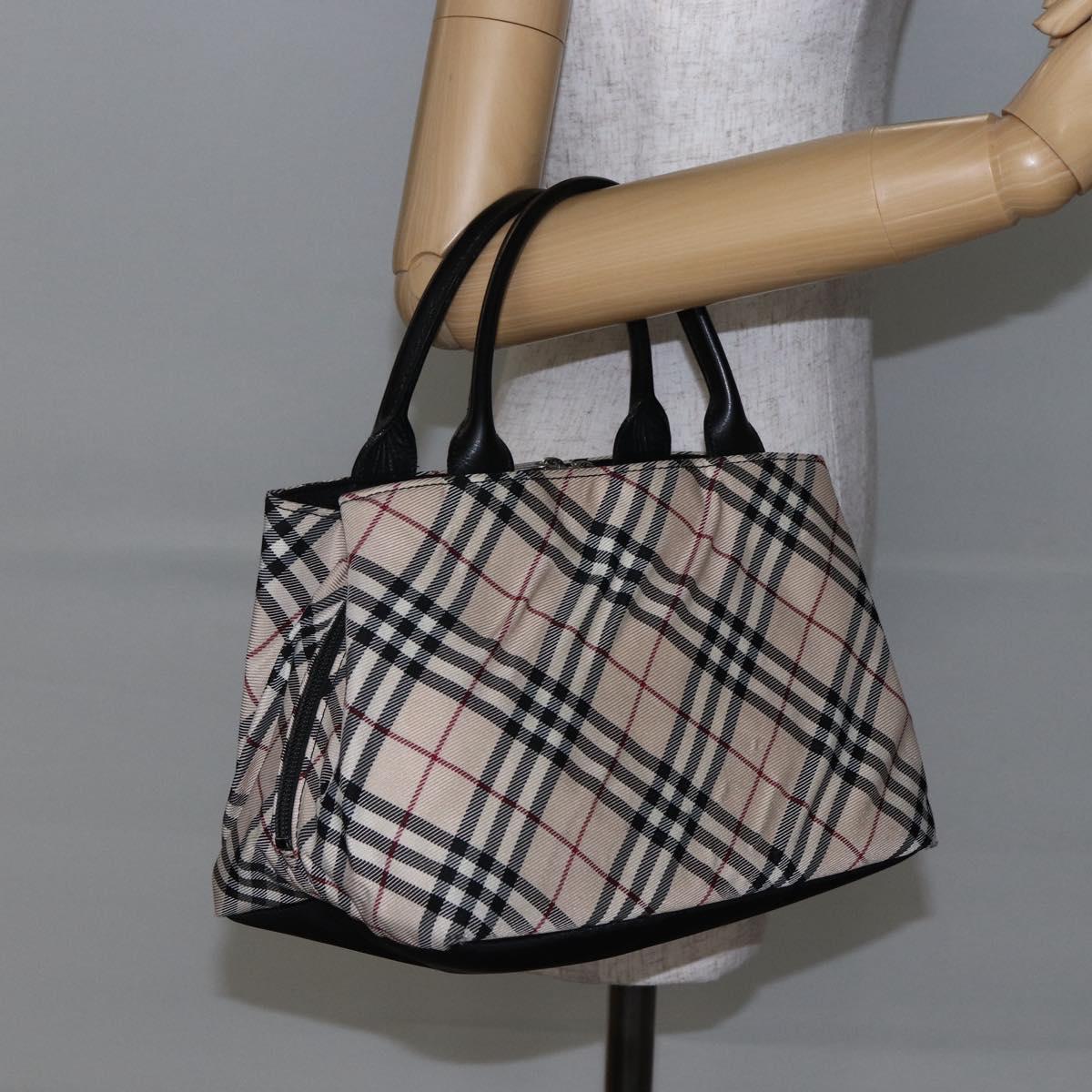 BURBERRY Nova Check Blue Label Hand Bag Nylon Gold Silver Auth kk569
