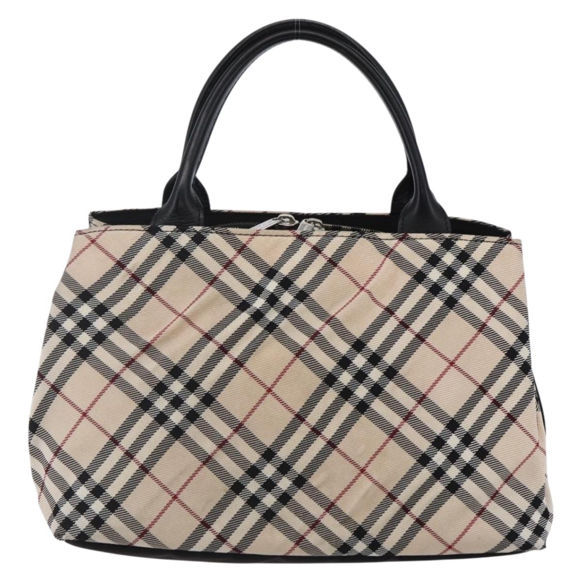 BURBERRY Nova Check Blue Label Hand Bag Nylon Gold Silver Auth kk569