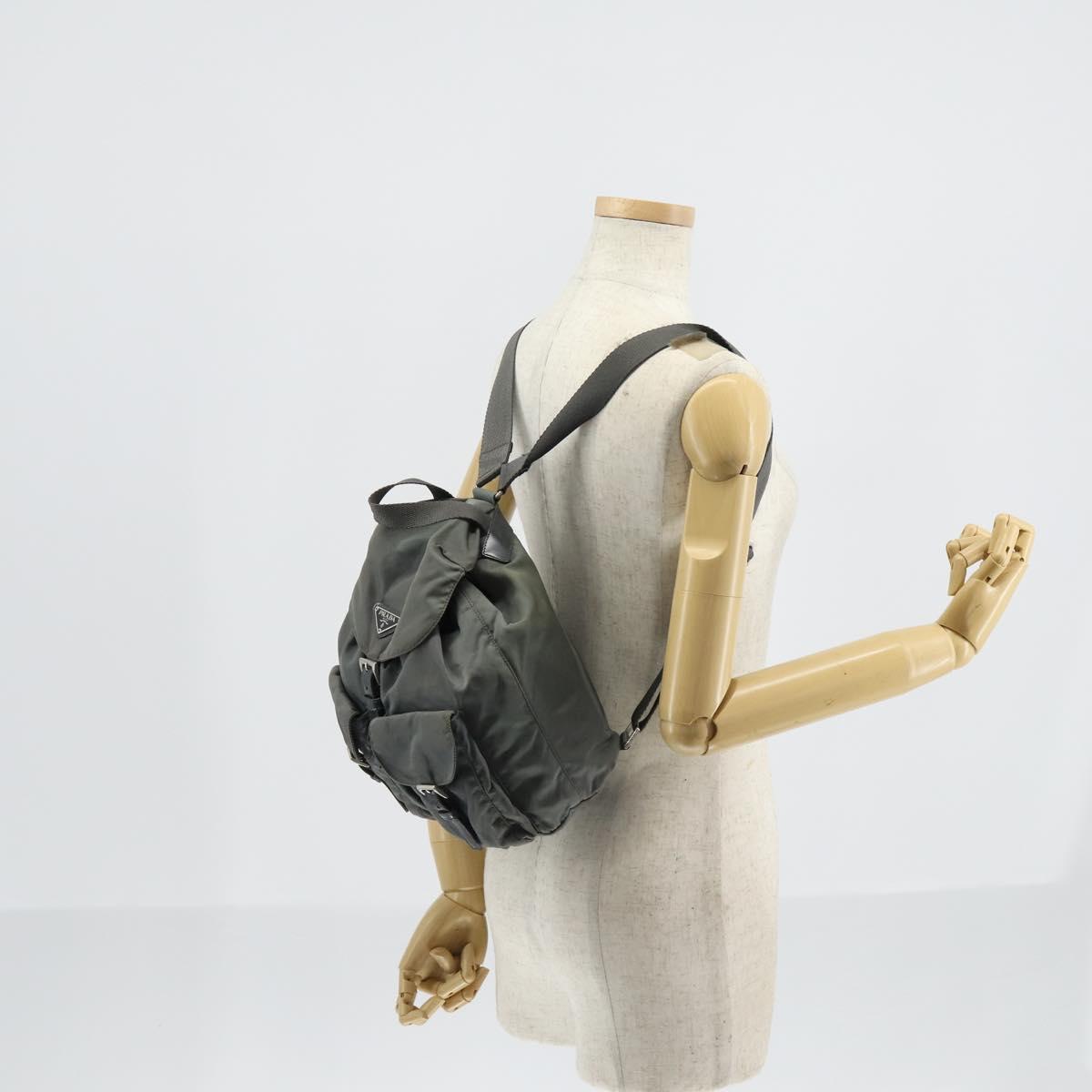 PRADA Backpack Nylon Gray Silver Auth kk572