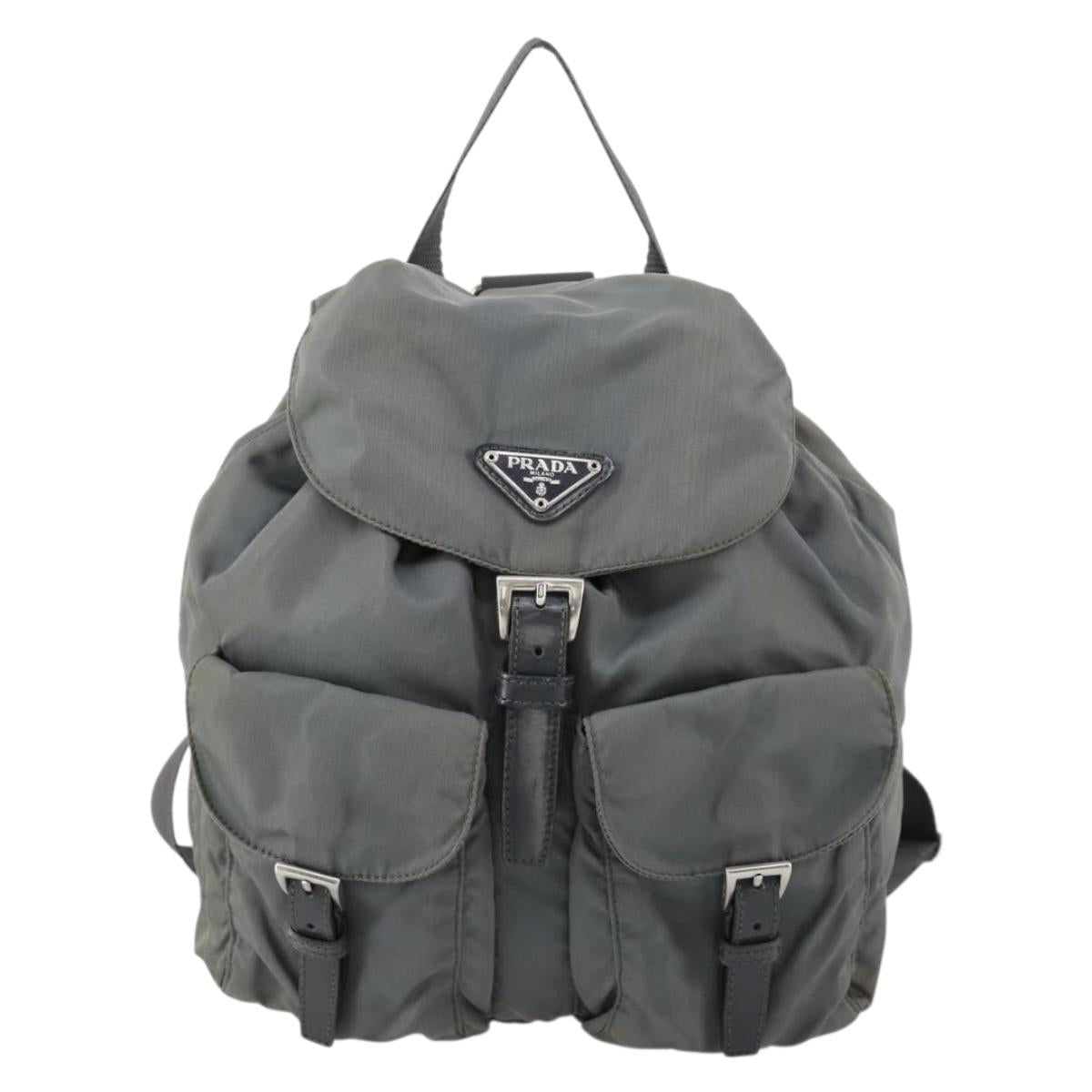 PRADA Backpack Nylon Gray Silver Auth kk572