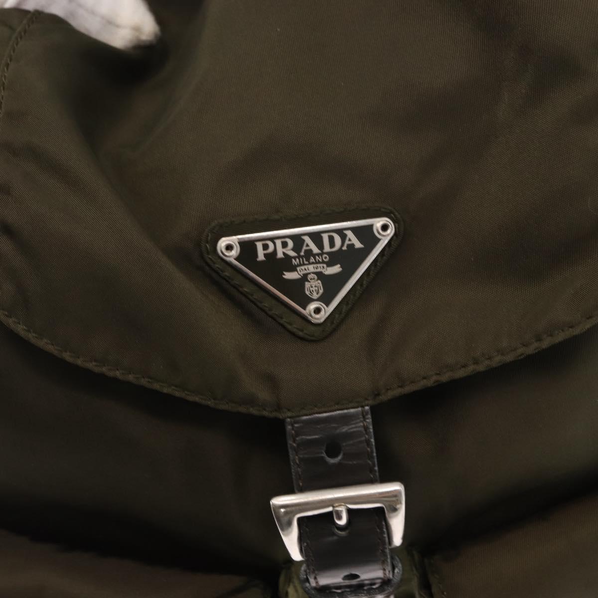 PRADA Backpack Nylon Green Silver Auth kk575