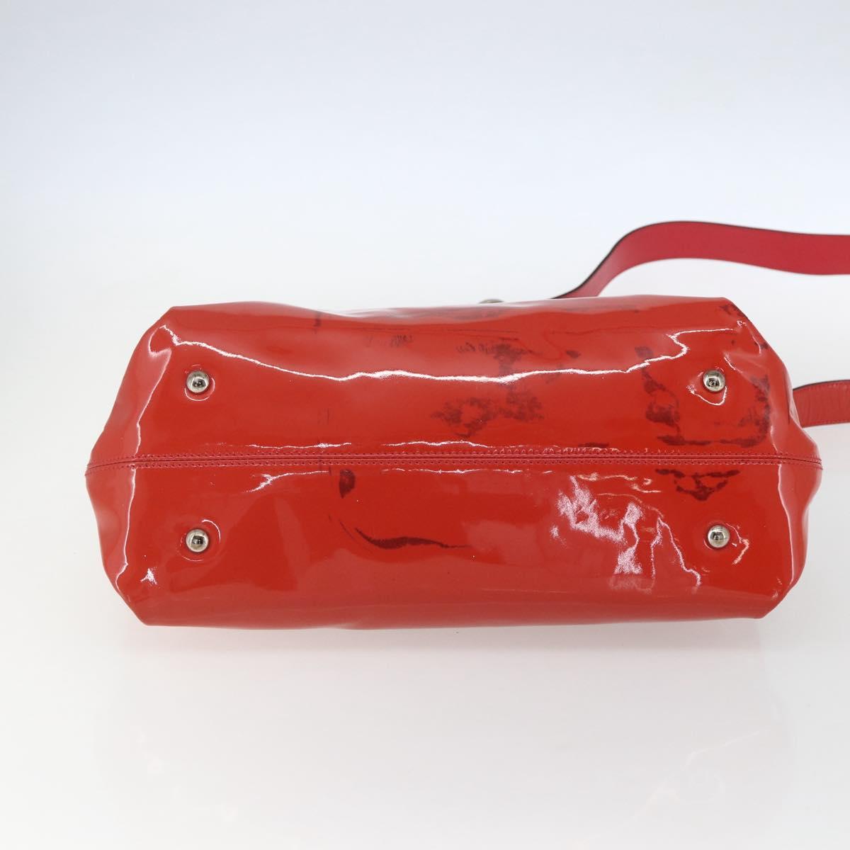 Salvatore Ferragamo Gancini Hand Bag Enamel 2way Red Silver Auth kk576