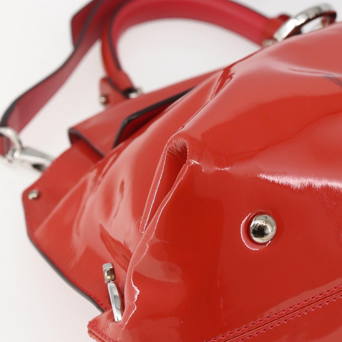 Salvatore Ferragamo Gancini Hand Bag Enamel 2way Red Silver Auth kk576