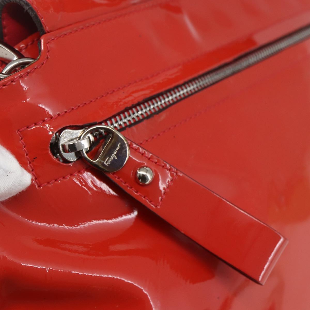 Salvatore Ferragamo Gancini Hand Bag Enamel 2way Red Silver Auth kk576